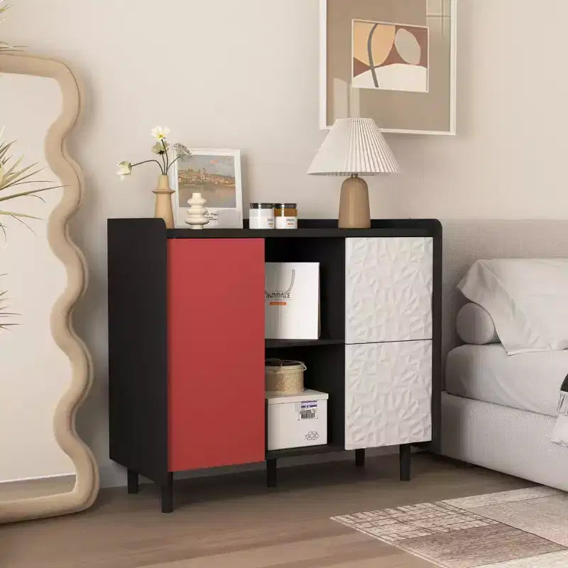 MDF-Sideboard mit 2 Schubladen und offenen Fächern, 90 cm