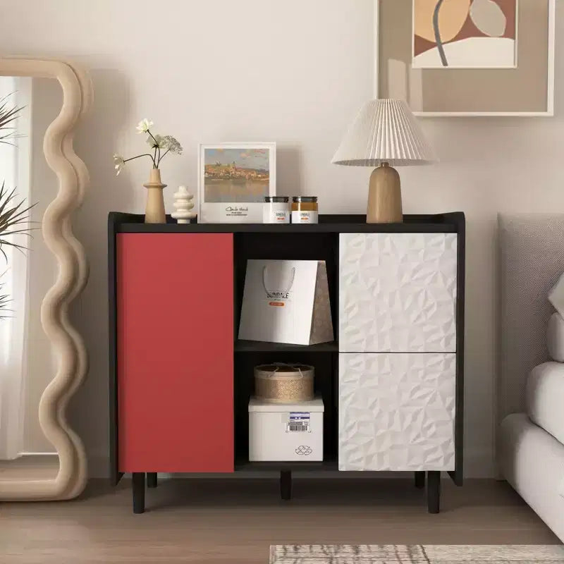 MDF-Sideboard mit 2 Schubladen und offenen Fächern, 90 cm