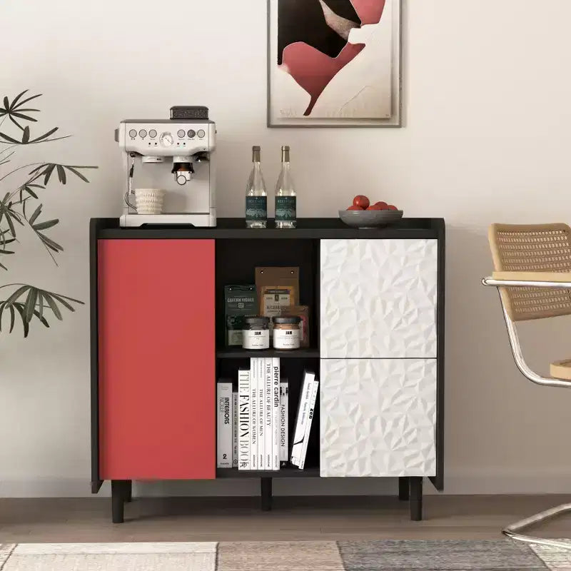 MDF Sideboard Cabinet with 2 Drawers and Open Compartments 35.43''