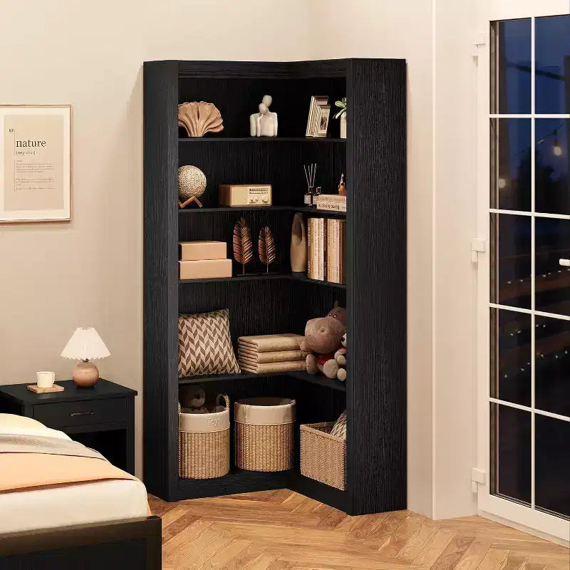 MDF L-Shaped Corner Bookcase 5-Tier 71.8''