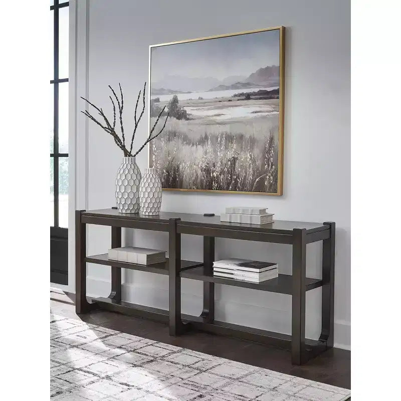 Hardwood Console Table with Adjustable Shelves 65''
