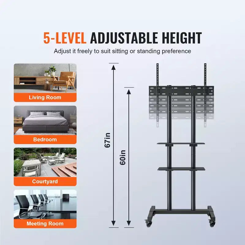 Steel Mobile TV Stand with Wheels 67''