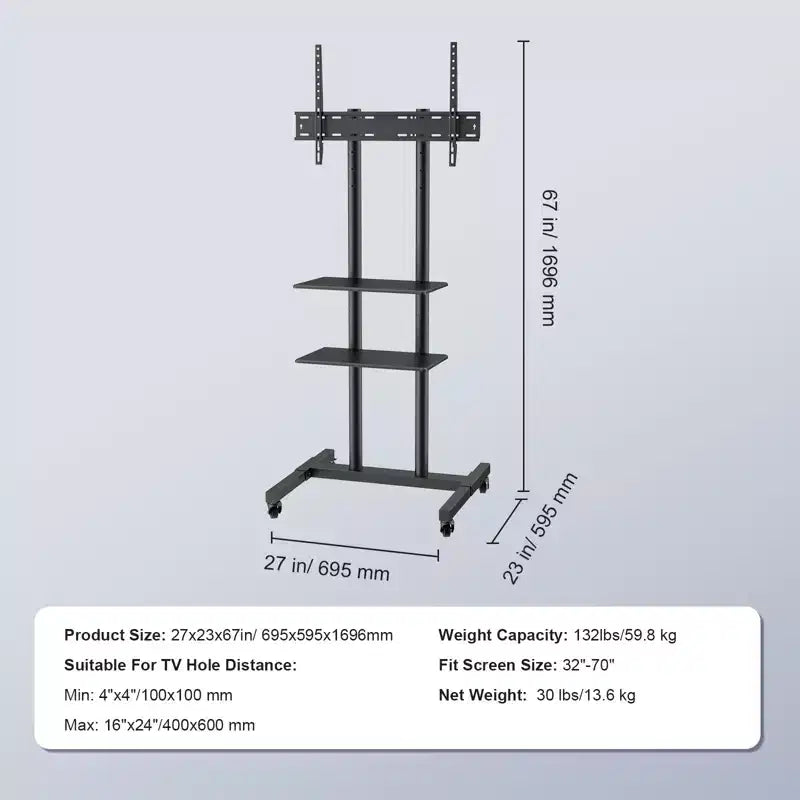Mobiles TV-Standfuß aus Stahl mit Rollen 67 Zoll