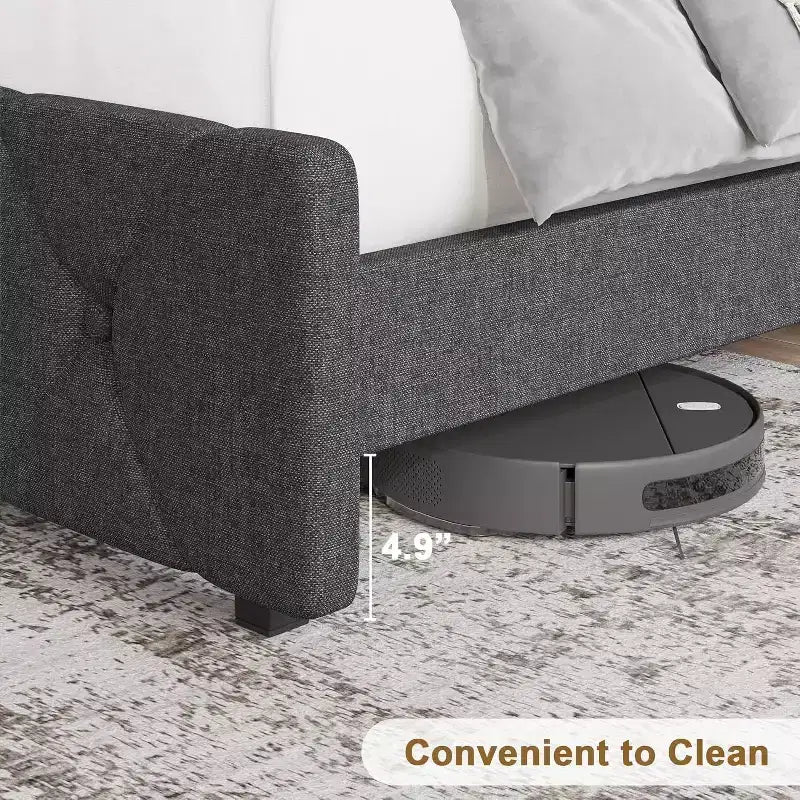Plattformbettgestell mit Leinenbezug und USB-Anschlüssen