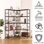Bücherregal aus MDF und Metall, 5 Etagen, L-förmig, Eckregal, 176,5 cm hoch