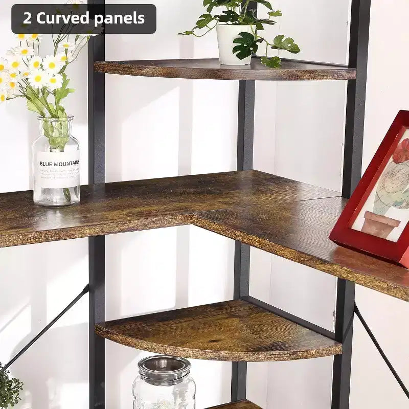 Bücherregal aus MDF und Metall, 5 Etagen, L-förmig, Eckregal, 176,5 cm hoch