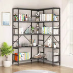 Bücherregal aus MDF und Metall, 5 Etagen, L-förmig, Eckregal, 176,5 cm hoch