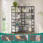 Bücherregal aus MDF und Metall, 5 Etagen, L-förmig, Eckregal, 176,5 cm hoch