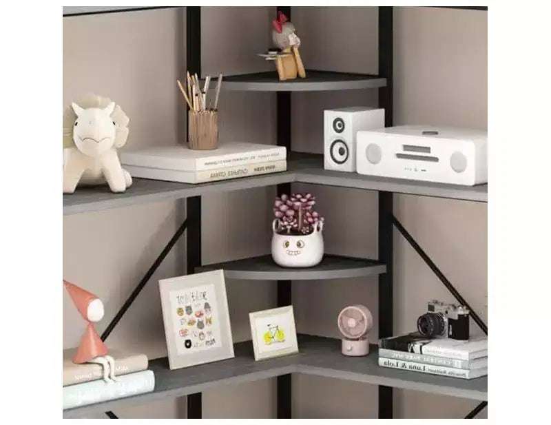 Bücherregal aus MDF und Metall, 5 Etagen, L-förmig, Eckregal, 176,5 cm hoch