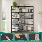 Bücherregal aus MDF und Metall, 5 Etagen, L-förmig, Eckregal, 176,5 cm hoch