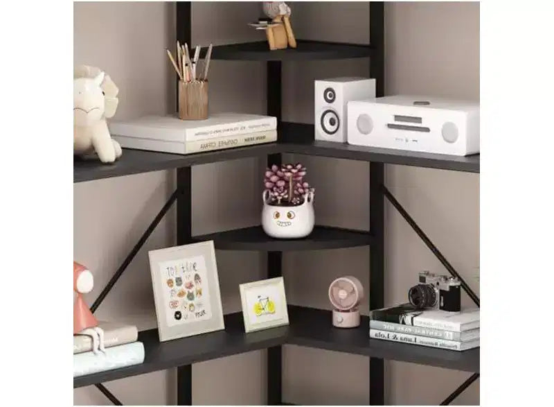 Bücherregal aus MDF und Metall, 5 Etagen, L-förmig, Eckregal, 176,5 cm hoch