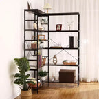Bücherregal aus MDF und Metall, 5 Etagen, L-förmig, Eckregal, 176,5 cm hoch